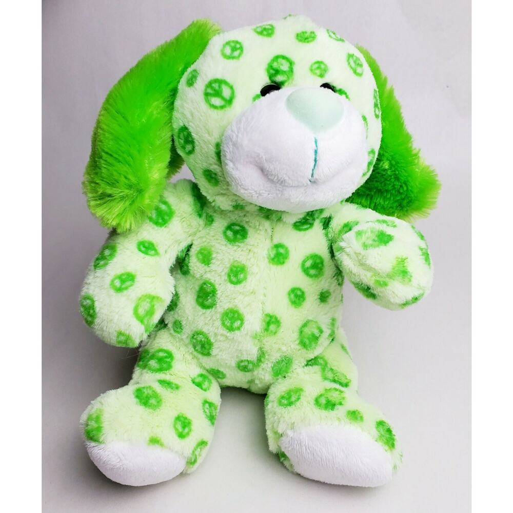 Plush Puppy Dog Peace Pals Green Stuffed Animal Toy 9" Small New